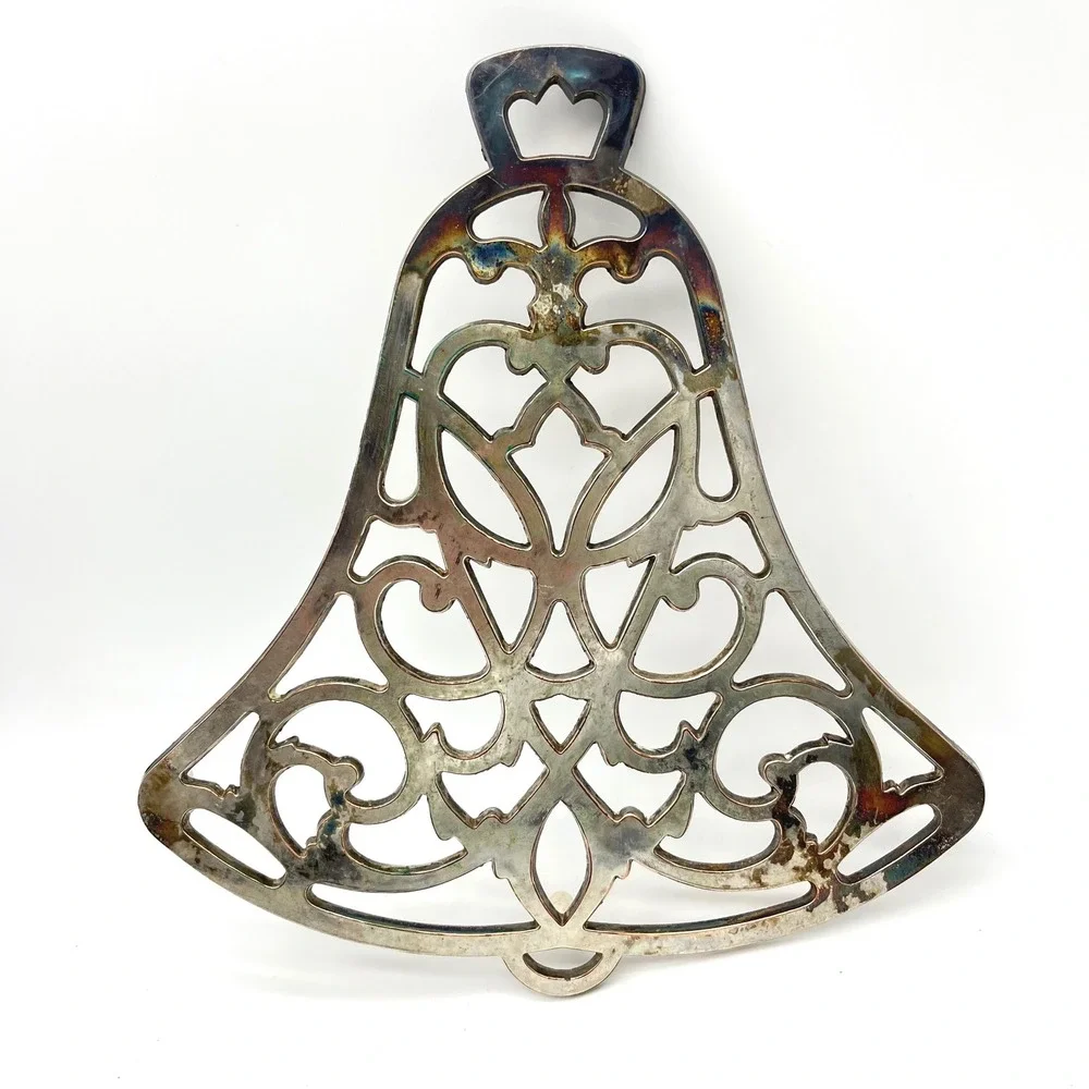 Vintage Bell Shaped Trivet Or Hot Pad Ornate Filigree‎ Metal Decor